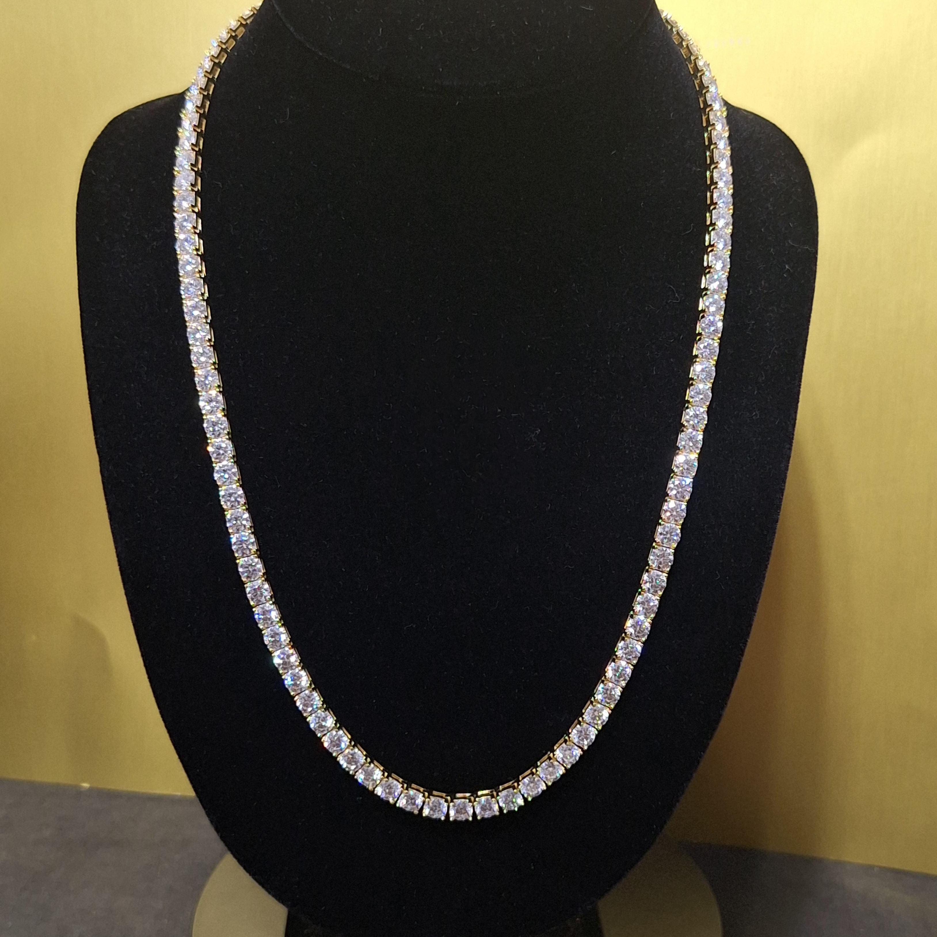 Iced Out Moissanite Tennis Chain 22” 5mm 14k Gold Over 925 Sterling Silver